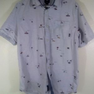 Vans Men's Medium Blue Hawaiian Luau Camp Shirt Palm Trees Beach Surfer